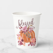 賛美-秋パンプキンとピンクの花 紙コップ (裏面)