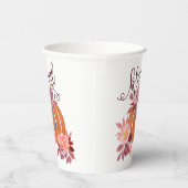 賛美-秋パンプキンとピンクの花 紙コップ (右)