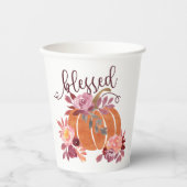 賛美-秋パンプキンとピンクの花 紙コップ (正面)