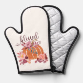 賛美-秋パンプキンとピンクの花 鍋つかみ (正面/裏面)