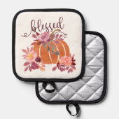 賛美-秋パンプキンとピンクの花 鍋敷き (正面/裏面)