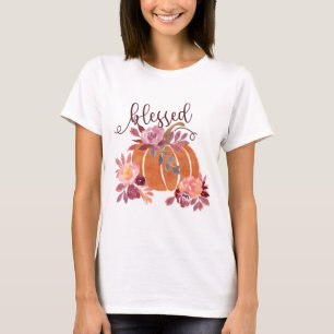 賛美-秋パンプキンとピンクの花 Tシャツ
