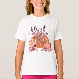 賛美-秋パンプキンとピンクの花 Tシャツ