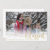 賛美、金ゴールドとホワイトラージフォトホリデーカード シーズンカード (正面/裏面)