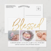 "賛美"金箔3写真誕生のお知らせ 案内ポストカード (正面/裏面)