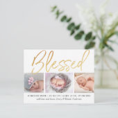 "賛美"金箔3写真誕生のお知らせ 案内ポストカード (スタンド正面)