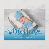 賛美 | 青い男の赤ちゃん写真の生誕発表 案内ポストカード (正面)