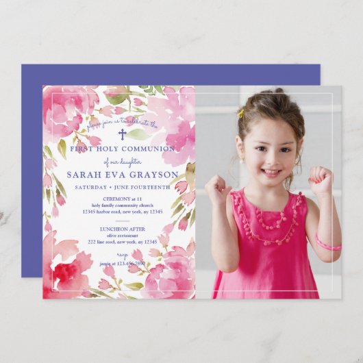 賛美Folids First Holy Communion写真 招待状 (正面/裏面)