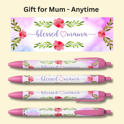 賛美Mama Pink Flowers 黒ボールペン