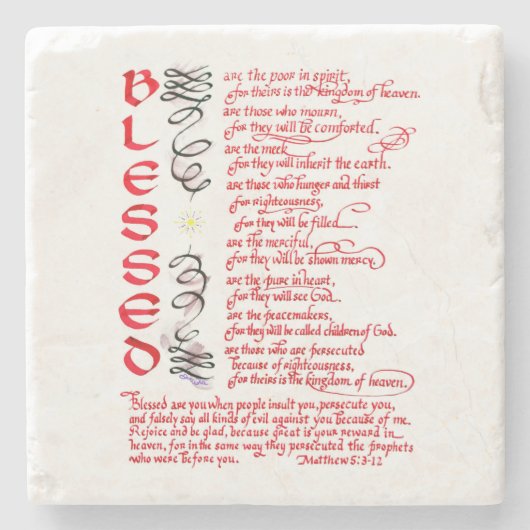 賛美Matthew 5 3 12聖書聖句キリスト教徒 ストーンコースター (正面)
