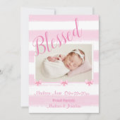 賛美Pink Photo Script Personalize誕生 案内状 (正面)