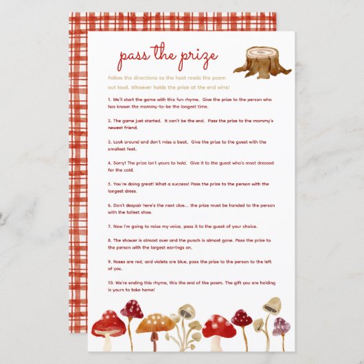 賞品の赤ちゃんシャワーゲームウッドランド・キノコを渡す (正面/裏面)