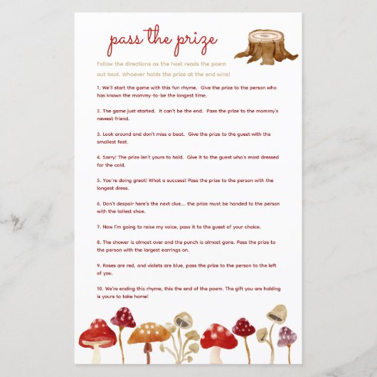 賞品の赤ちゃんシャワーゲームウッドランド・キノコを渡す (正面)