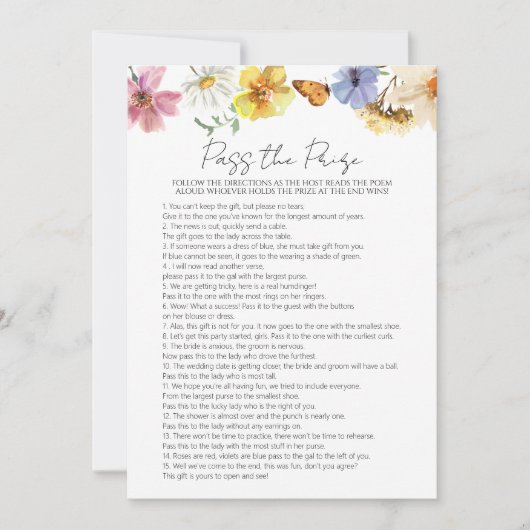 賞品を渡す |ボーブライダルシャワーゲームカード 招待状 (正面)