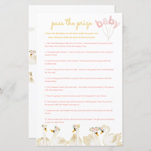 賞品ベビーシャワーゲームに合格する – Swanプリンセス (正面/裏面)