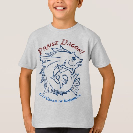 賞賛ダゴンインズアウトクロベクラフトフィッシュホラー Tシャツ (正面)