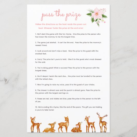 賞金ベビーシャワーゲームピンクフローラ鹿を渡す (正面)