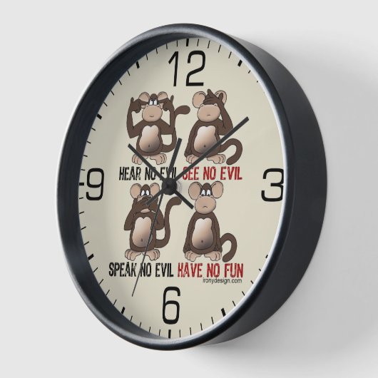 賢いサルのユーモア 壁時計 (傾斜)