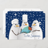 賢いシェフの雪だるまの七面鳥のベビーの料理用のクリスマス シーズンカード (正面/裏面)