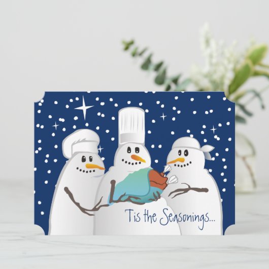 賢いシェフの雪だるまの七面鳥のベビーの料理用のクリスマス シーズンカード (スタンド正面)