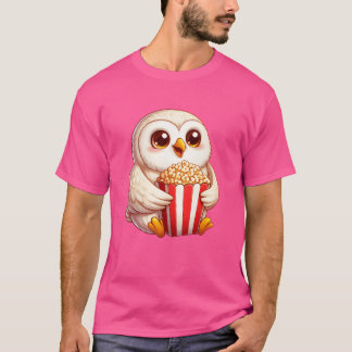 賢いシロフクロウのポップコーン映画ナイト フレンド Tシャツ