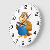 賢いフクロウが本を読む ラージ壁時計 (傾斜)