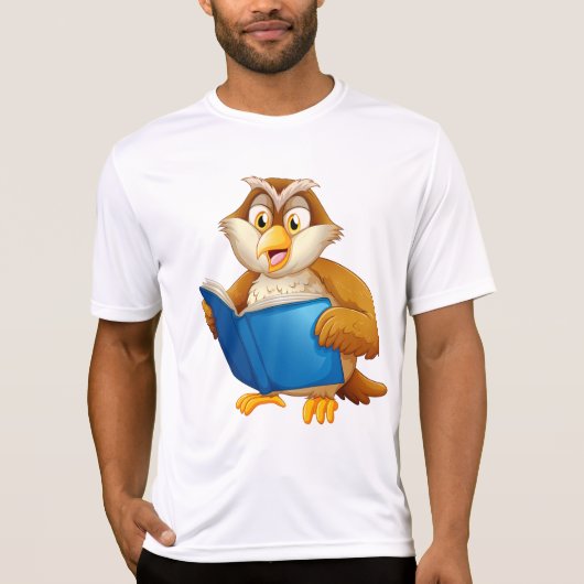 賢いフクロウが本を読む Tシャツ (正面)