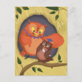 賢いフクロウの卒業ハガキ ポストカード (正面)