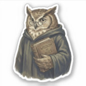 賢いフクロウの学者 - 知の歳月 - 古書 シール (正面)