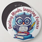 賢いフクロウの心を導インスパイアく未来 缶バッジ (正面&裏面)