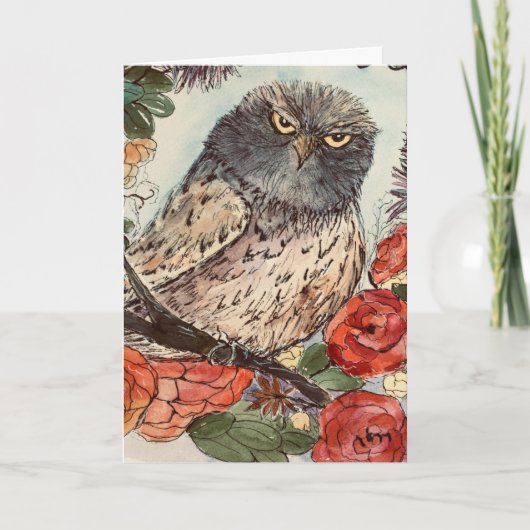 賢いフクロウの挨拶状 サンキューカード (正面)