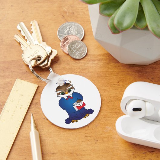 賢いフクロウ卒業かわいい学者の鳥 キーホルダー