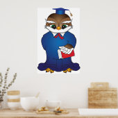 賢いフクロウ卒業かわいい学者の鳥 ポスター (キッチン)