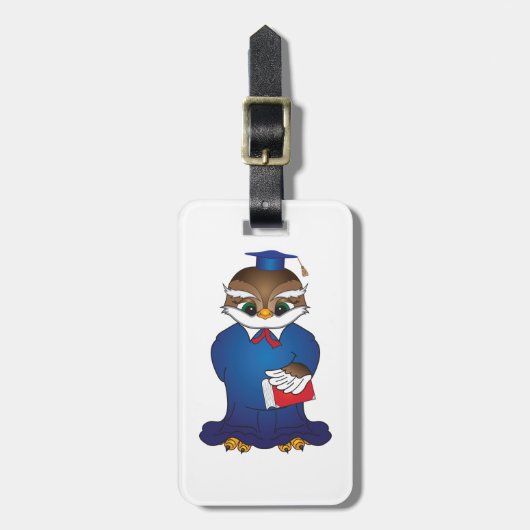 賢いフクロウ卒業かわいい学者の鳥 ラゲッジタグ (正面縦)