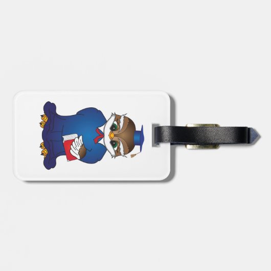 賢いフクロウ卒業かわいい学者の鳥 ラゲッジタグ (裏面横)