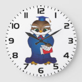 賢いフクロウ卒業かわいい学者の鳥 ラージ壁時計 (正面)