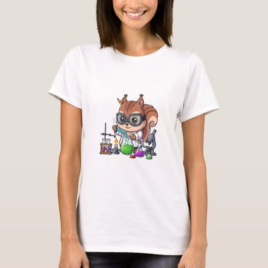 賢いリス科学者 化学実験中 Tシャツ (正面)