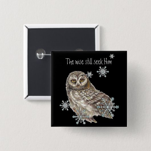 賢い人がまだ彼を探している引用文フクロウ鳥 缶バッジ (正面&裏面)