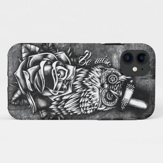 賢い入れ墨のスタイルのフクロウのアートワークがあって下さい Case-Mate iPhoneケース (裏面(横))