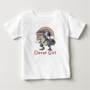 賢い女の子 – Unicorn Riding Dinosale Edition ベビーTシャツ