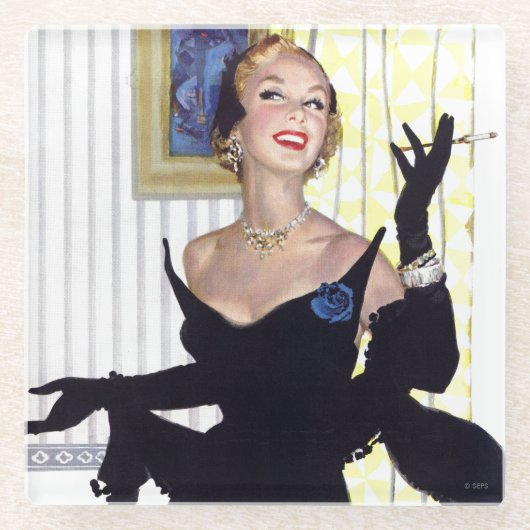 賢い女性も危険 ガラスコースター (正面)