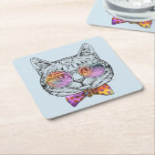 賢い子猫Kat スクエアペーパーコースター (アングル)