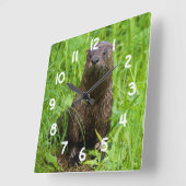 賢い川のオッター スクエア壁時計 (傾斜)