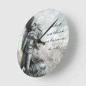 賢い引用文の平和な休息の銀製の仏 ラウンド壁時計 (傾斜)