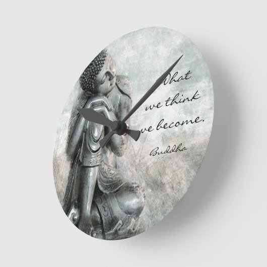 賢い引用文の平和な休息の銀製の仏 ラウンド壁時計 (傾斜)