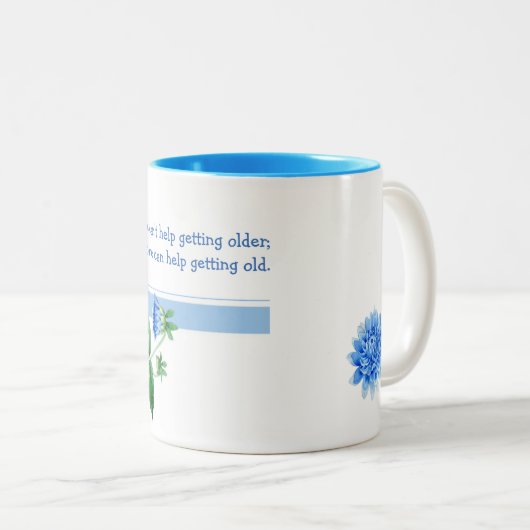 賢い引用文の青いダリアブーケ ツートーンマグカップ (正面右)