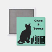 賢い猫の磁石 – 猫と本 マグネット (正面/裏面)