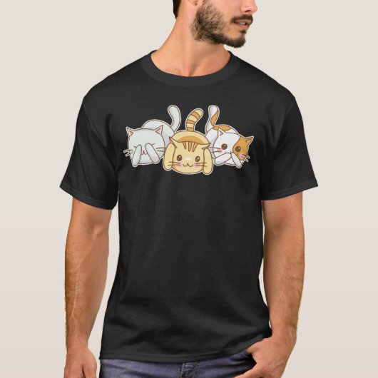 賢い猫三匹 可愛い 言わぬ 見ざる 聞かざる Tシャツ (正面)