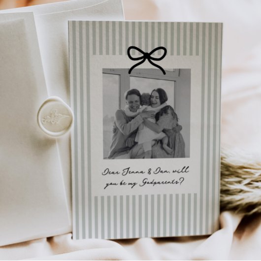 賢い緑のストライプでゴッドペアレントを提案 招待状