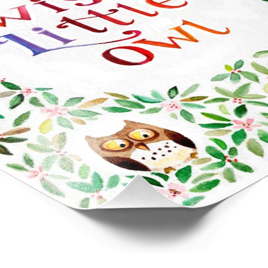 賢く育つ小さなフクロウの絵画水色 フォトプリント            (角)